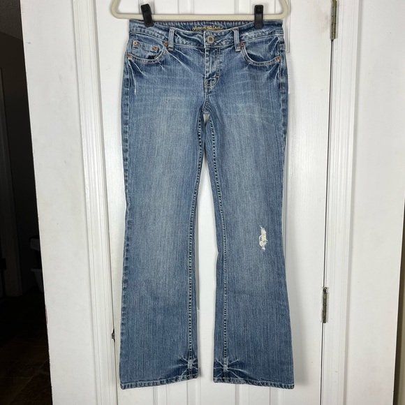 American Eagle Stretch Distressed Denim Hipster Bootcut Flare Jeans - Picture 1 of 8